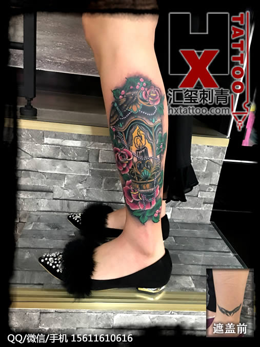 小腿遮盖纹身北京纹身图案hxtattoo